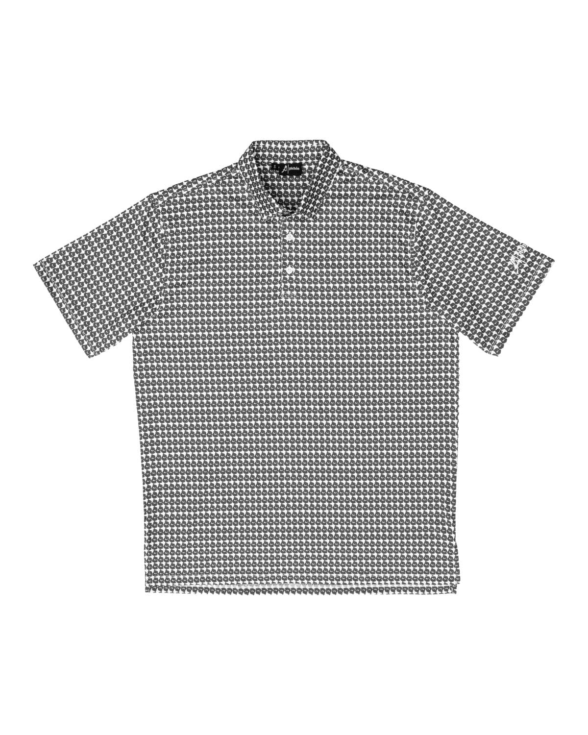 A Pichón polo with an all-over black and white bird print